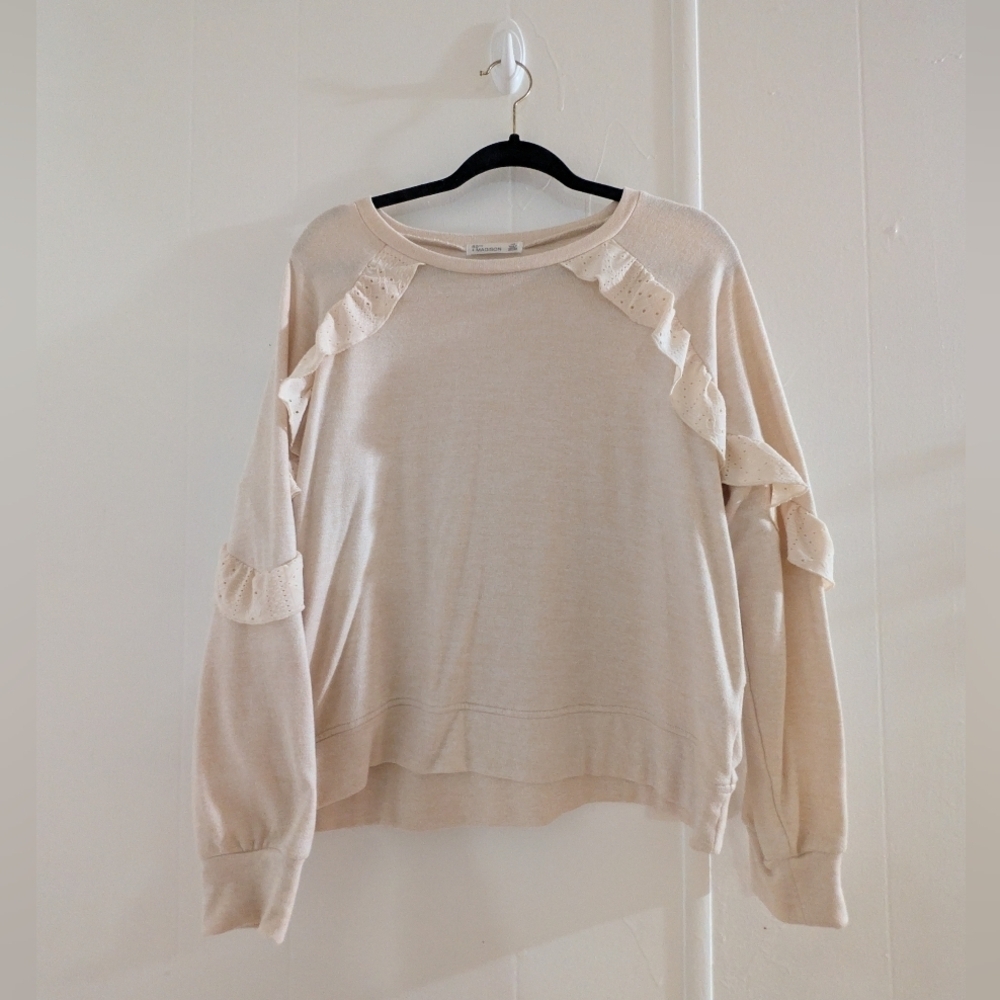 89th & Madison Cream Ruffle Sweatshirt - Picture 3 of 8